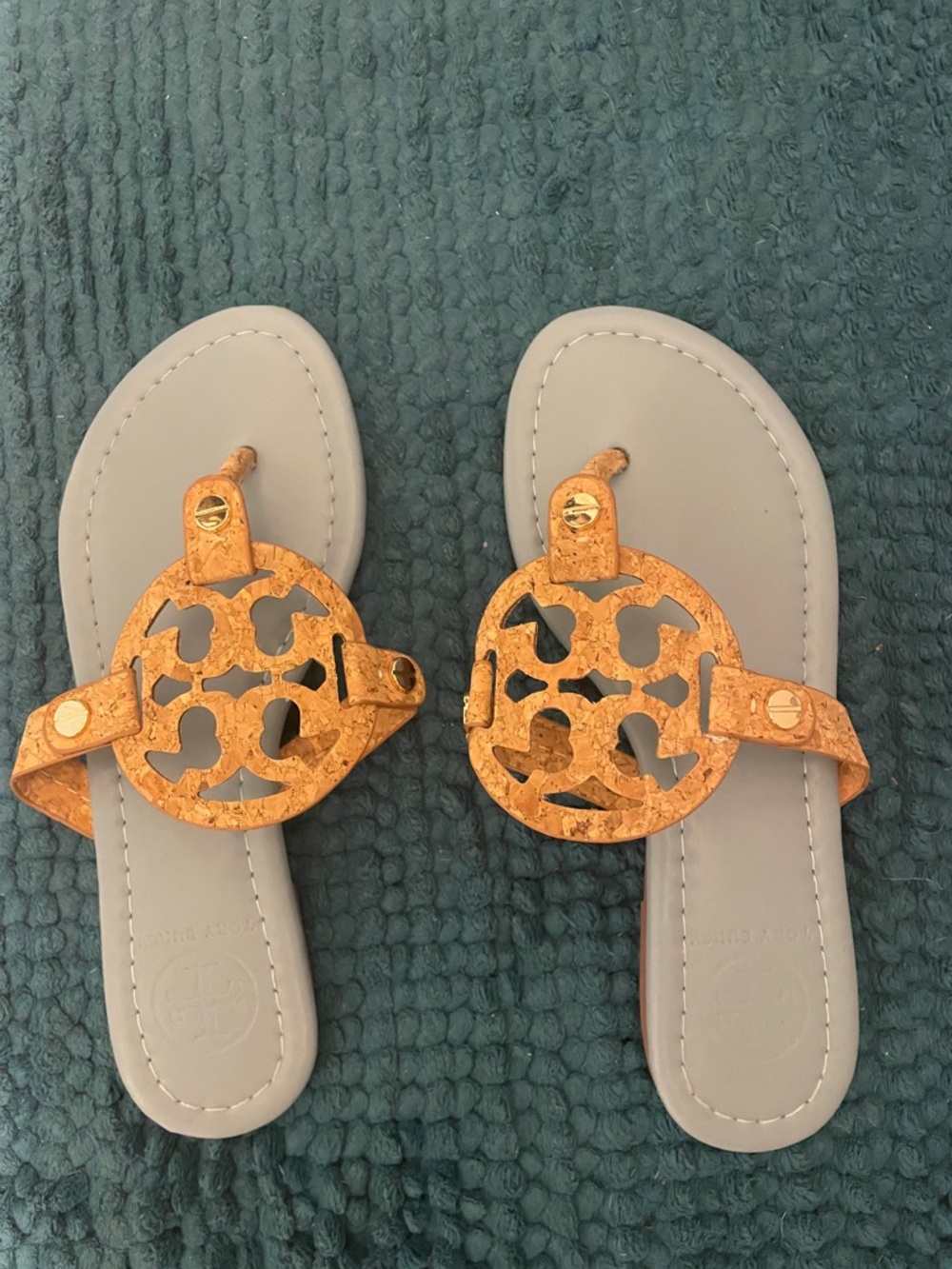 Women’s Blue Sandals with Tan Cork Medallion